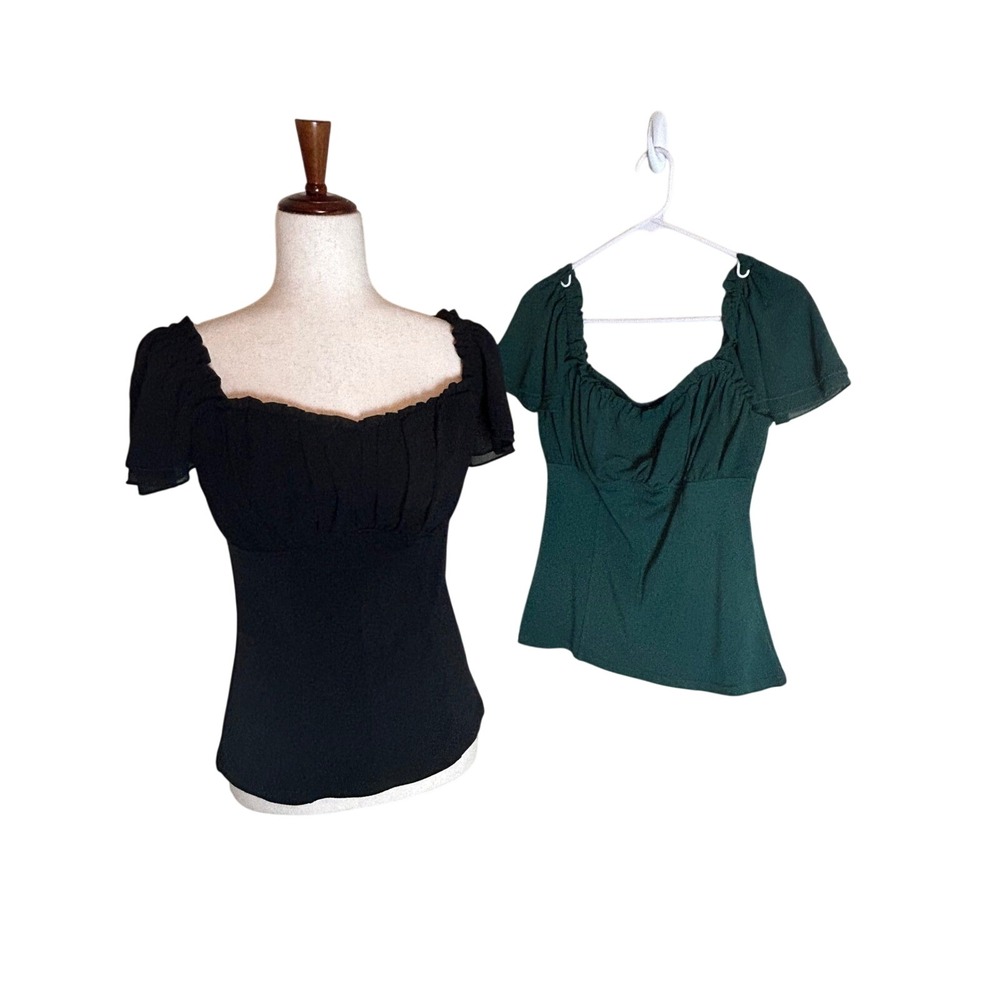 2 Scarlet Darkness Renaissance Tops Medium Black/Green Ruffle Sleeve Medieval